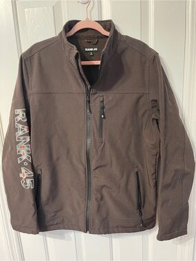 Rank 45 Softshell Jacket Men Medium Brown Fleece Lined Full Zip Western